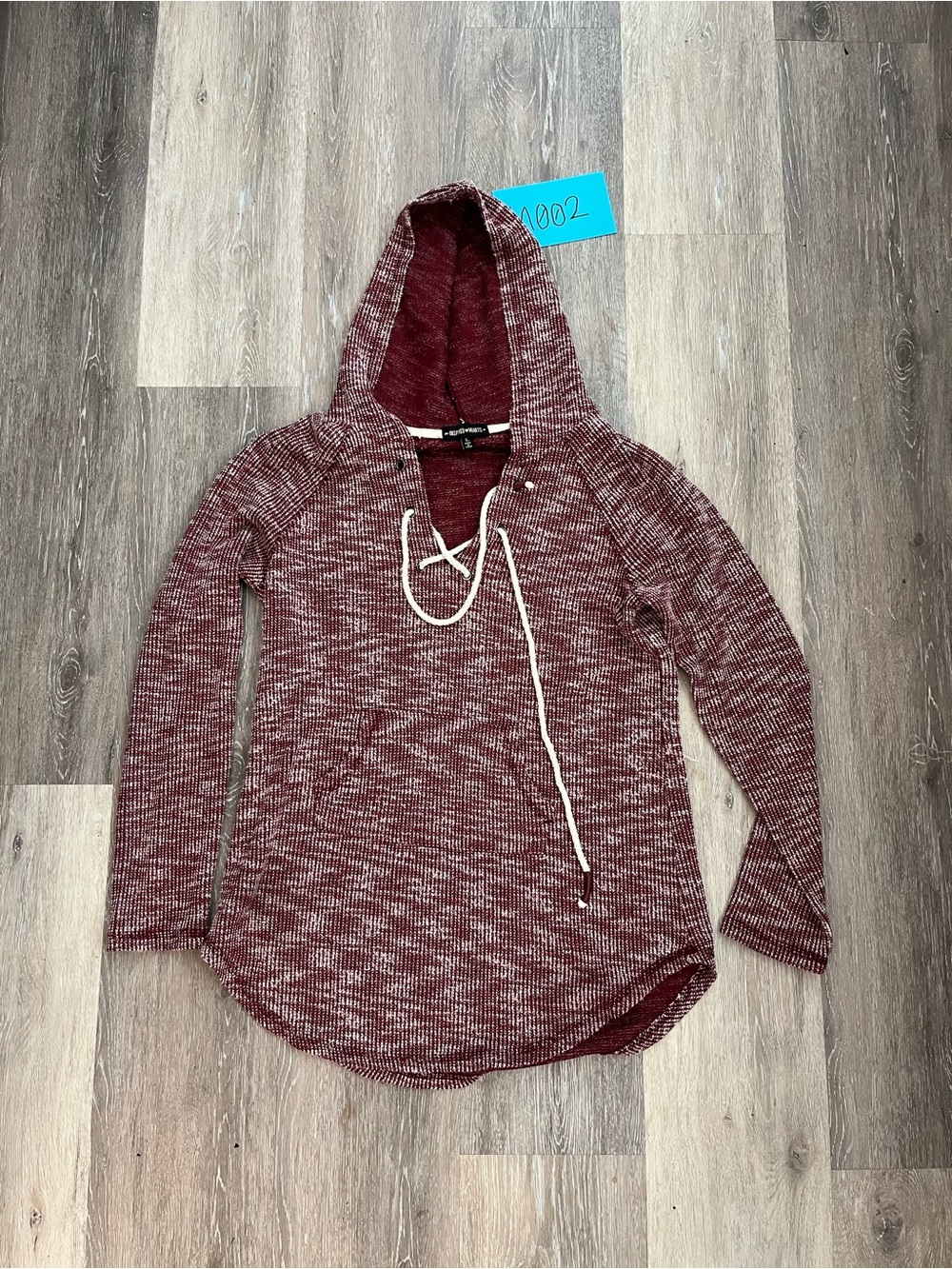 Inspired Hearts Womens Pullover Hoodie Size L Burgundy Marled Lace Up High Low